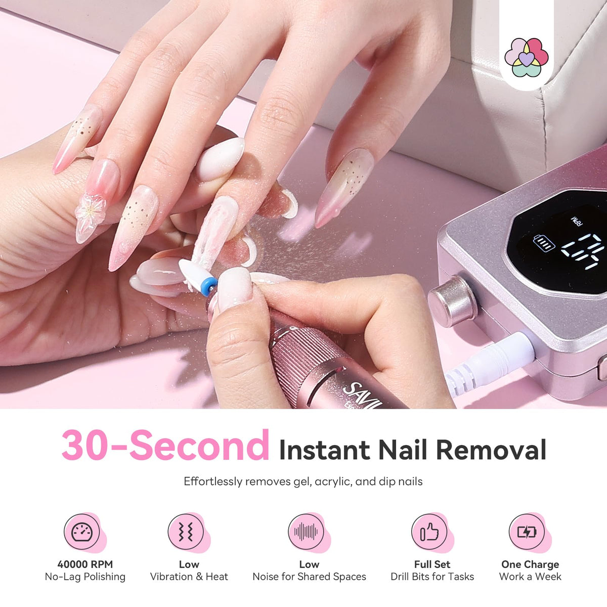 SAVILAND Nail Drill hexagonal HD display close-up