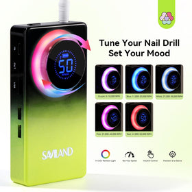 SAVILAND Nail Drill LCD screen displaying battery and RPM