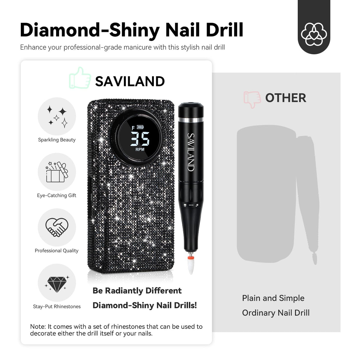 SAVILAND nail drill side view showcasing USB data line
