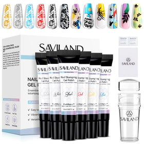 SAVILAND Nail Stamping Gel Polish Kit with 6 colours and tools