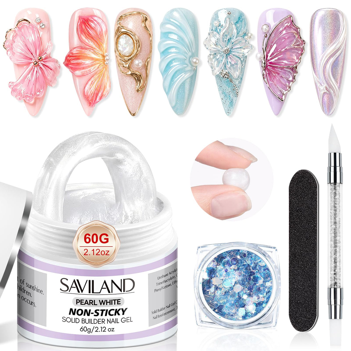 SAVILAND Non-Sticky Solid Builder Nail Gel Kit 2.02oz Satin Milk White front view