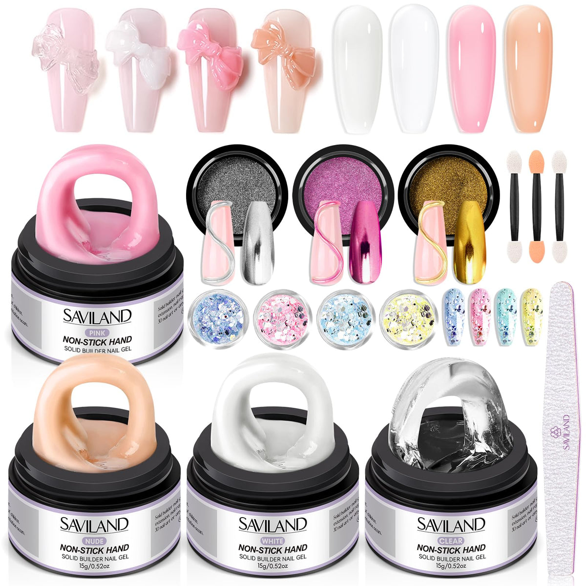 SAVILAND Non-Sticky Solid Builder Nail Gel Kit with 4 colours