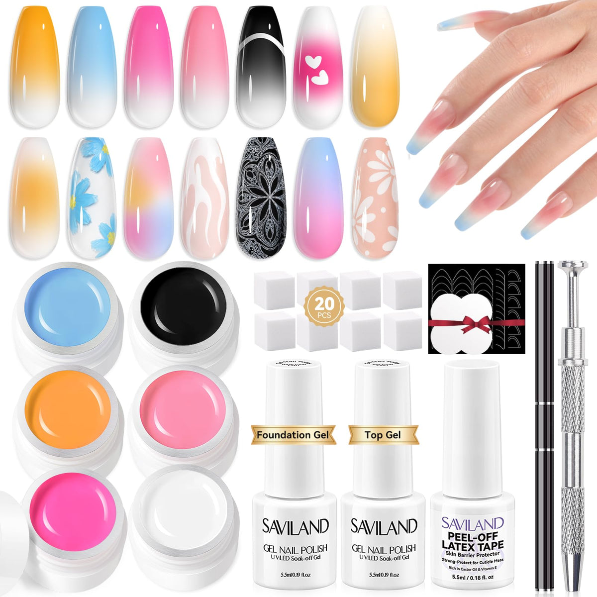 SAVILAND Ombre Gel Nail Polish Kit with 6 colours and tools