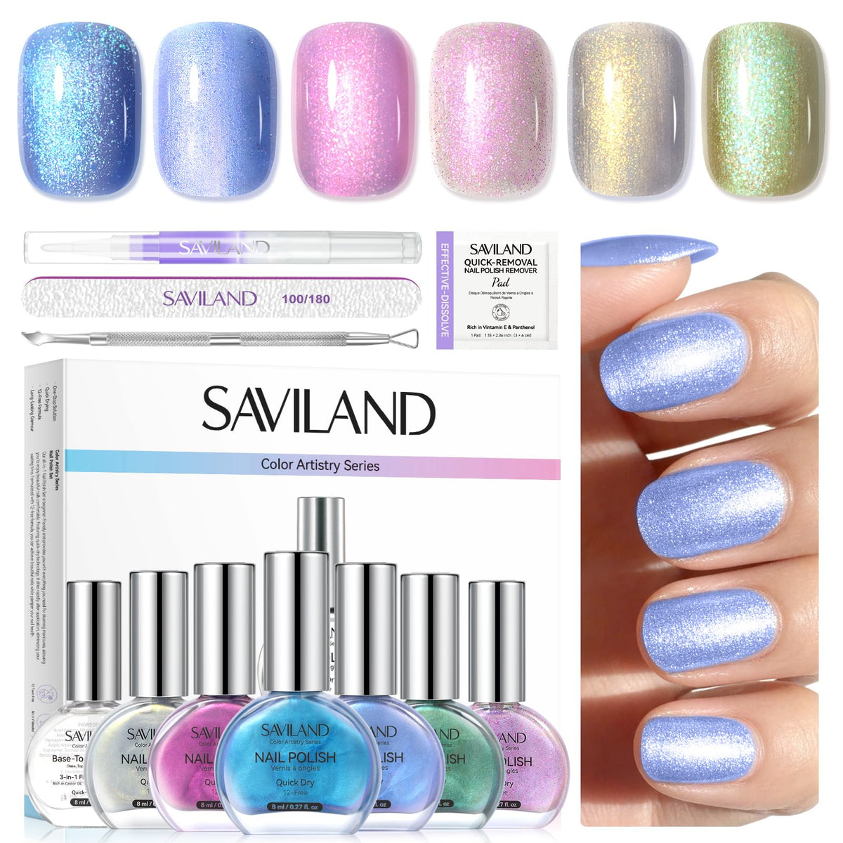 SAVILAND Quick-Dry Aurora Nail Polish Kit with 6 colours front view