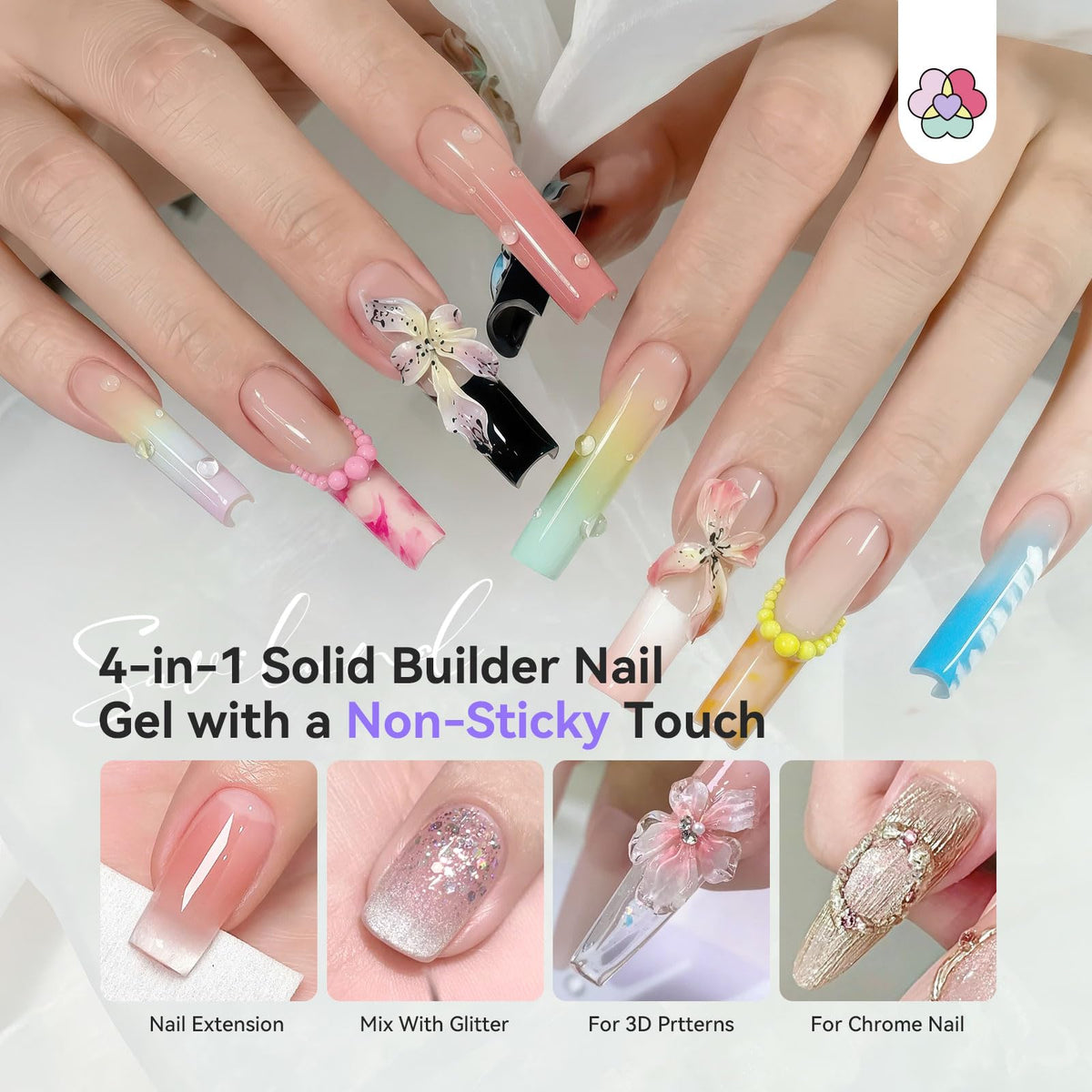 SAVILAND Solid Builder Nail Gel 15g with glitter and chrome powder