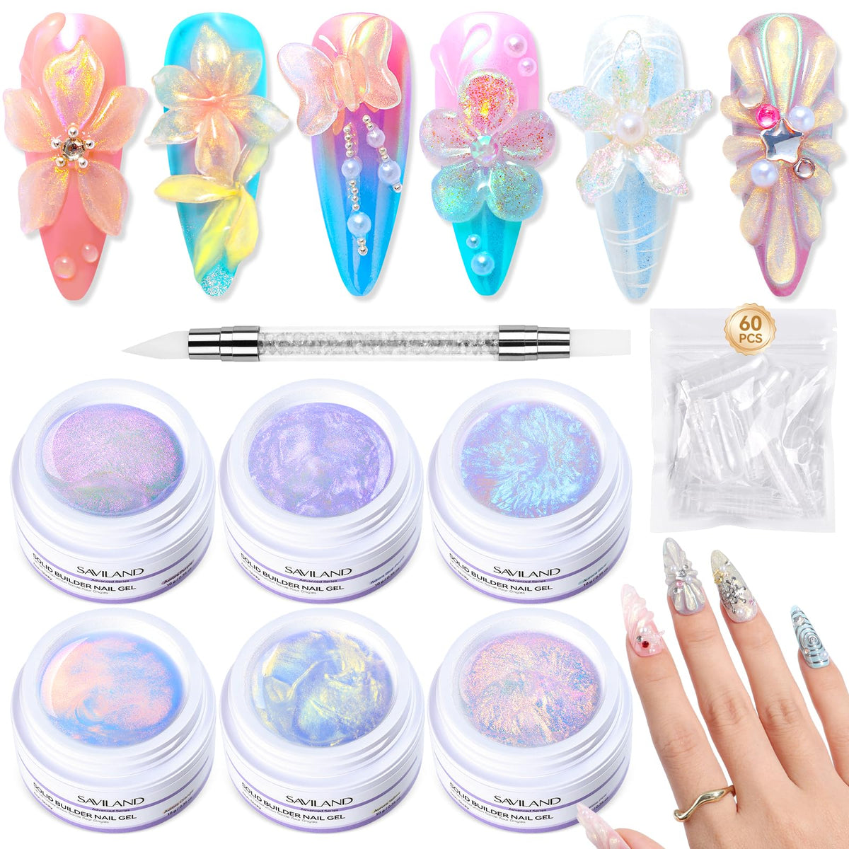 SAVILAND Solid Builder Nail Kit 6PCS Aurora Colors front view