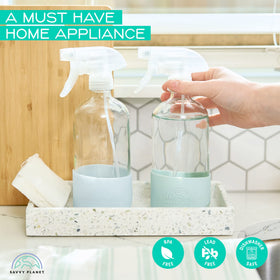SAVVY PLANET Glass Spray Bottles displayed with cleaning supplies