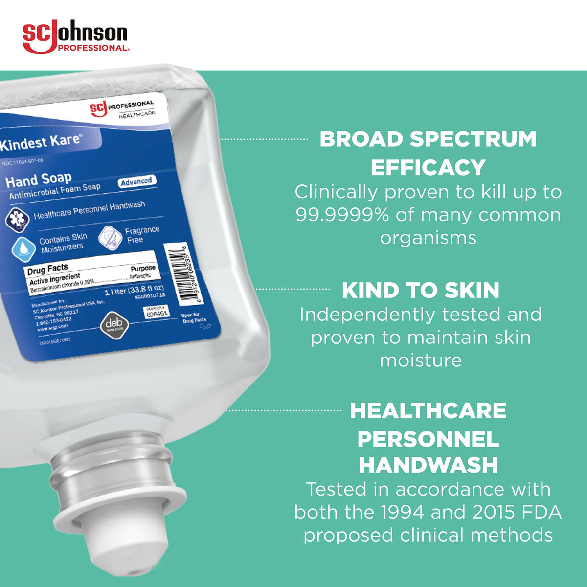 SC Johnson Professional Kindest Kare Advanced Hand Soap Refill 2 x 1L side view
