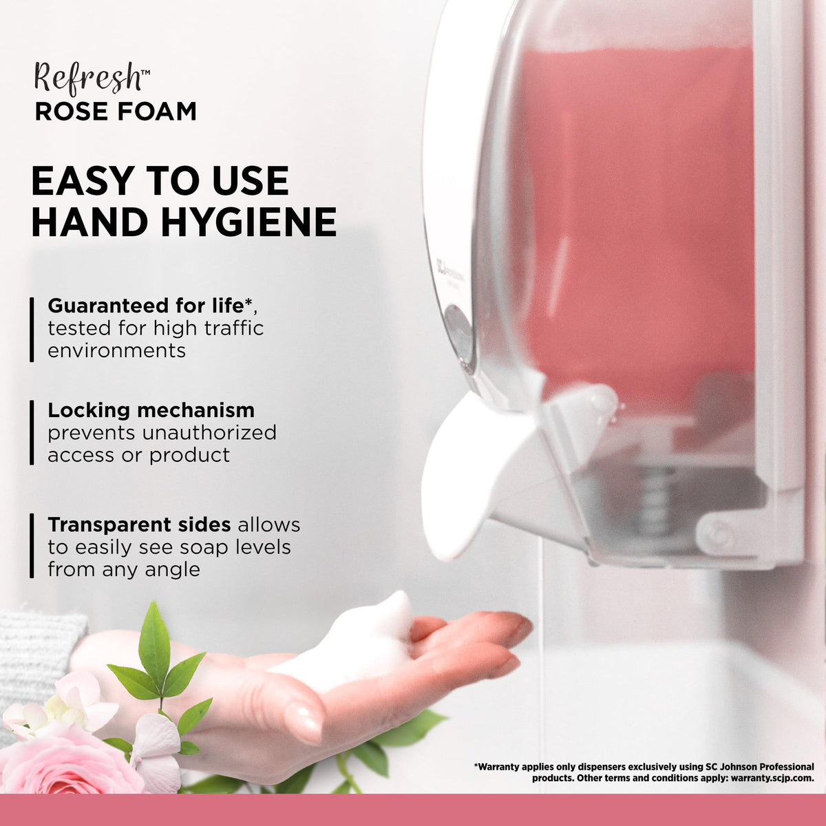 SC Johnson Professional Rose FOAM Dispenser side view with large easy-push button