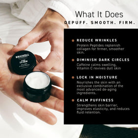 Schematic showing Brickell Men's Under Eye Cream benefits