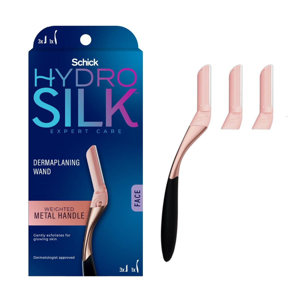 Schick Hydro Silk Dermaplaning Wand front view with blades