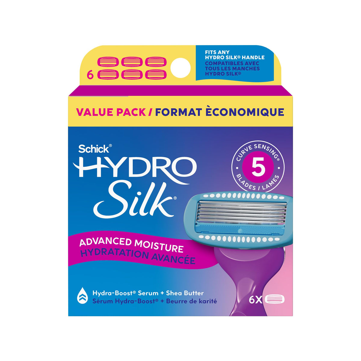 Schick Hydro Silk Moisture Razor Blade Refills 6 Count front view