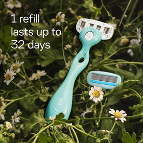 Schick Hydro Silk Razor Refills 4ct on a bathroom counter