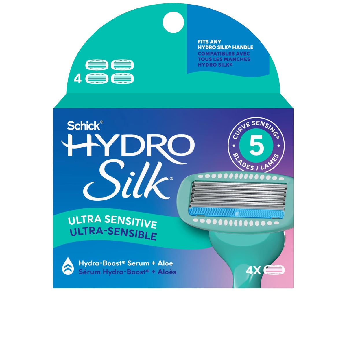 Schick Hydro Silk Razor Refills 4ct packaging front view