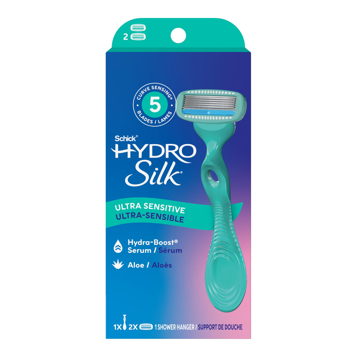 Schick Hydro Silk Ultra Sensitive Razor front view with 5 blades