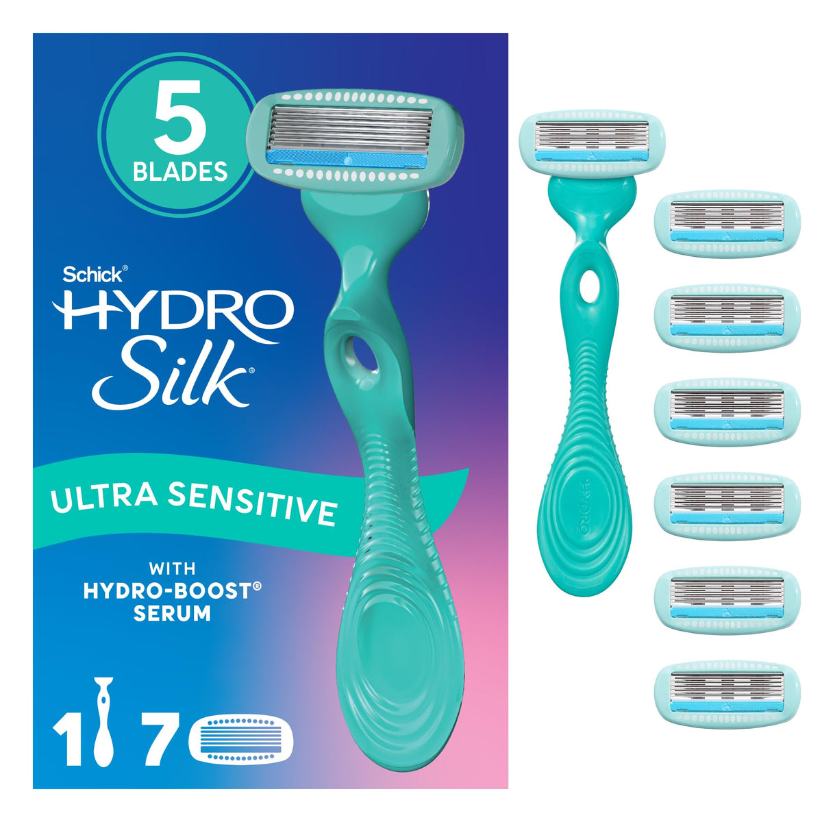 Schick Hydro Silk Ultra Sensitive Razor front view with 5 blades