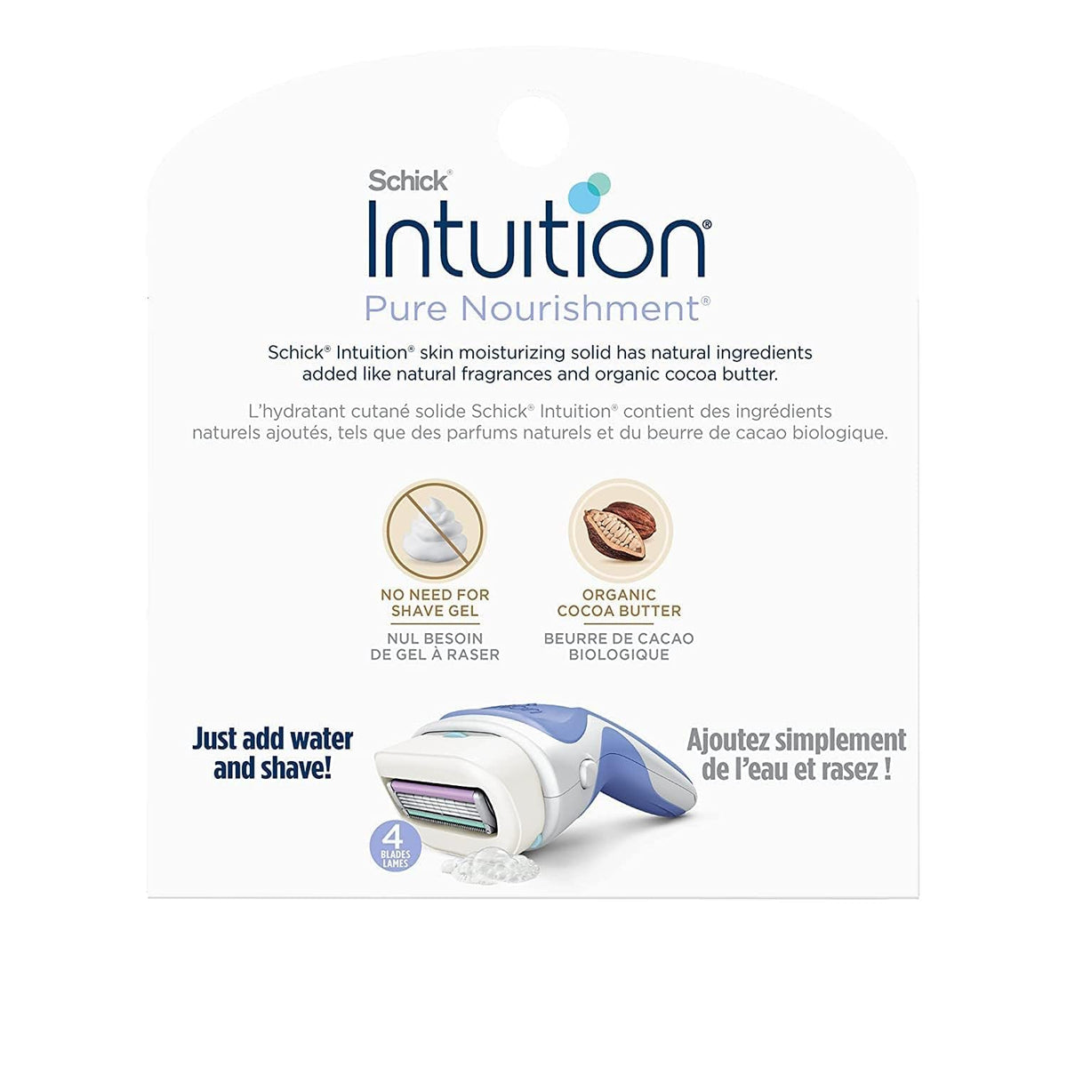 Schick Intuition Pure Nourishment razor cartridge with four blades
