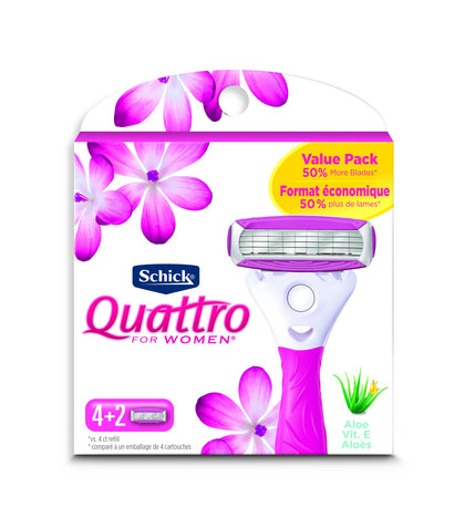 Schick Quattro Womens Ultra Smooth Razor Blade Refills 6 Count packaging front view