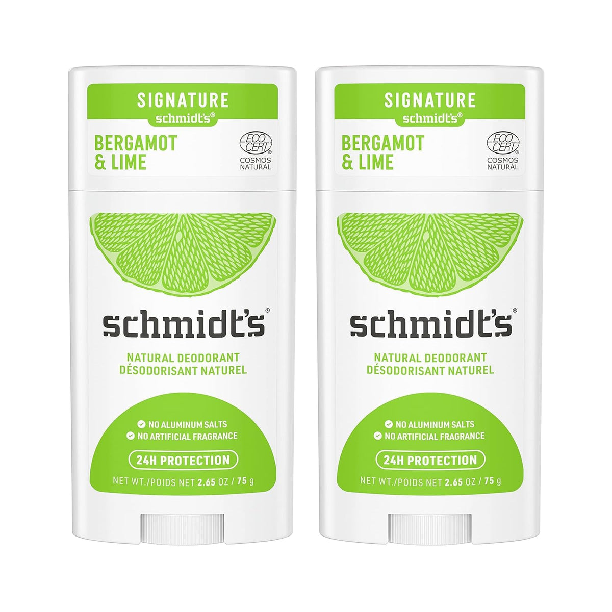 Schmidt's Bergamot and Lime Deodorant front view with packaging