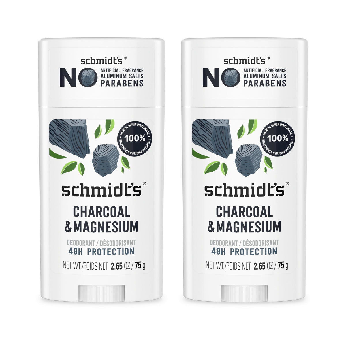 Schmidt's Charcoal & Magnesium Deodorant 2 Count front view