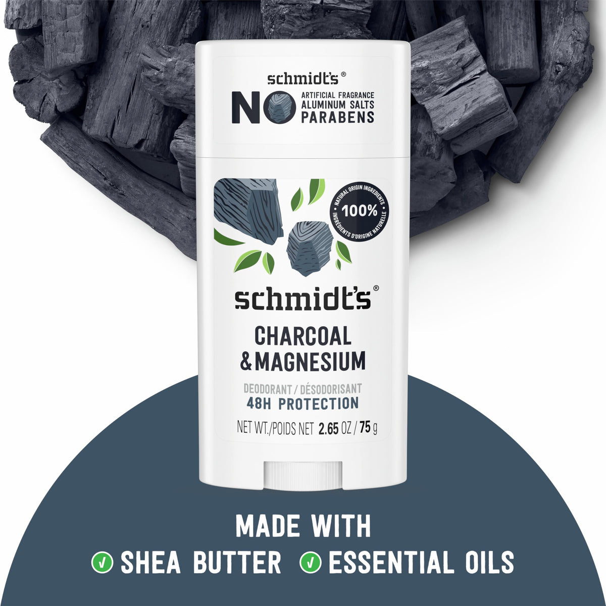 Schmidt's Charcoal & Magnesium Deodorant on a bathroom counter