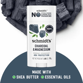 Schmidt's Charcoal & Magnesium Deodorant on a bathroom counter