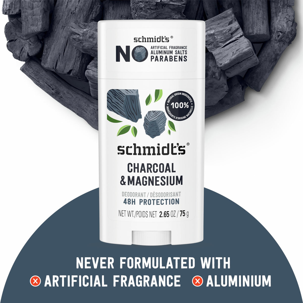 Schmidt's Charcoal & Magnesium Deodorant stick close-up