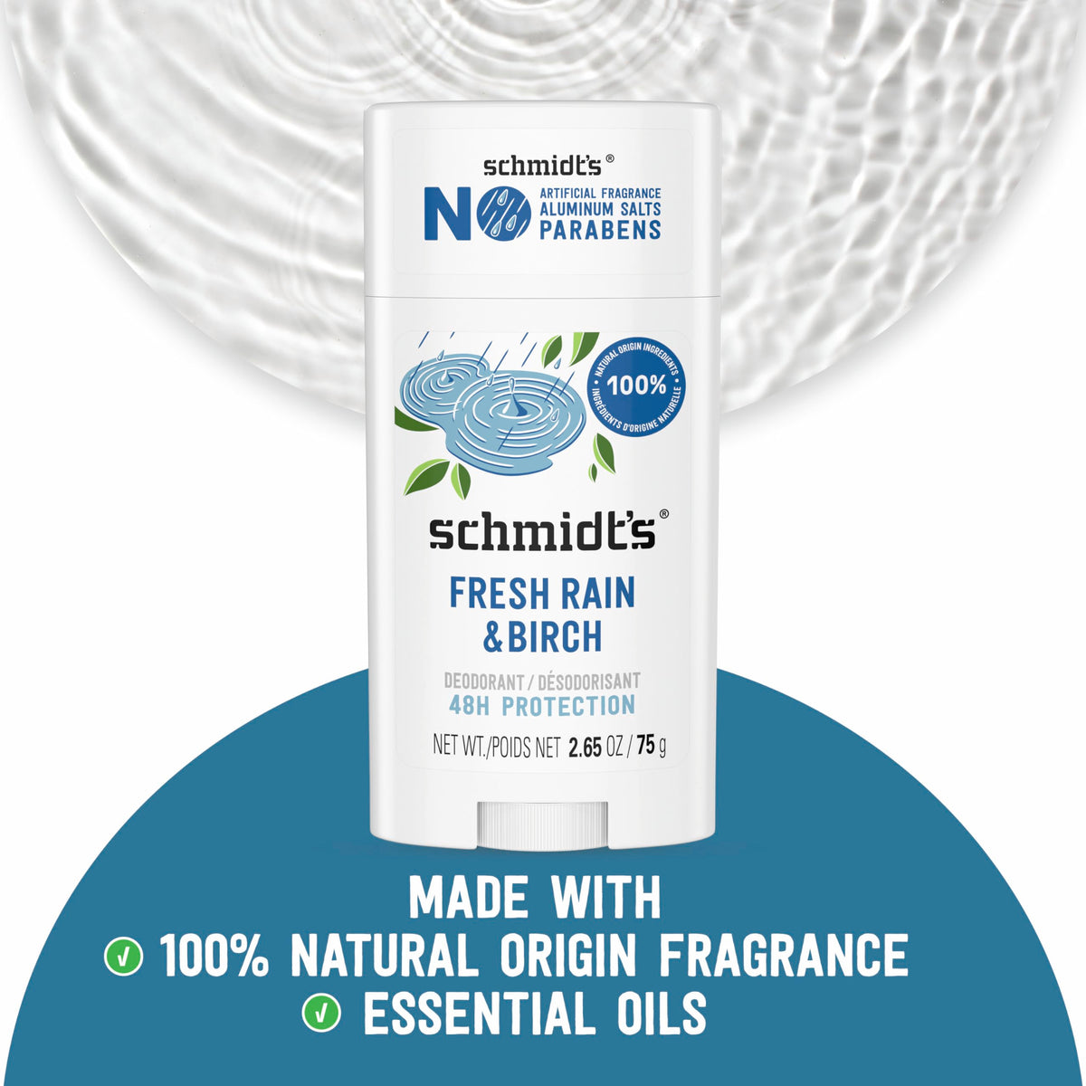 Schmidt's Fresh Rain & Birch deodorant stick with packaging