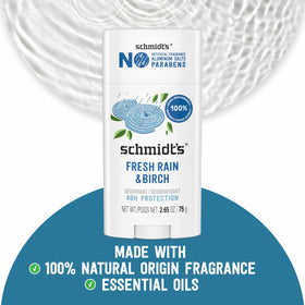Schmidt's Fresh Rain & Birch deodorant stick with packaging