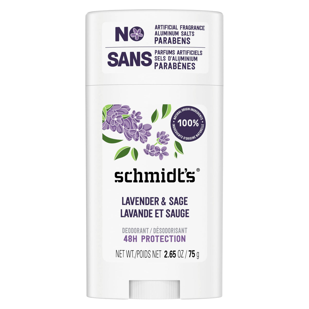Schmidt's Lavender & Sage Deodorant front view 120g
