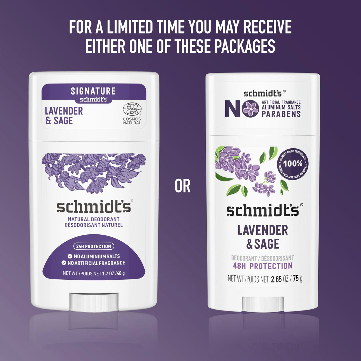 Schmidt's Lavender & Sage Deodorant packaging details