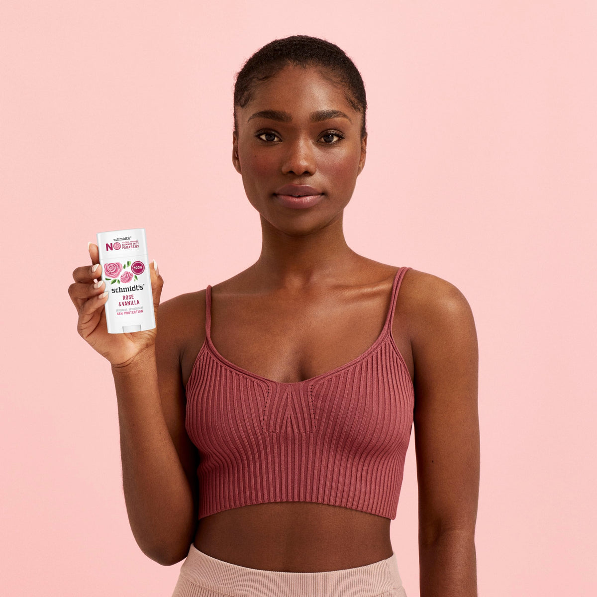 Schmidt's Rose & Vanilla Vegan Deodorant lifestyle shot