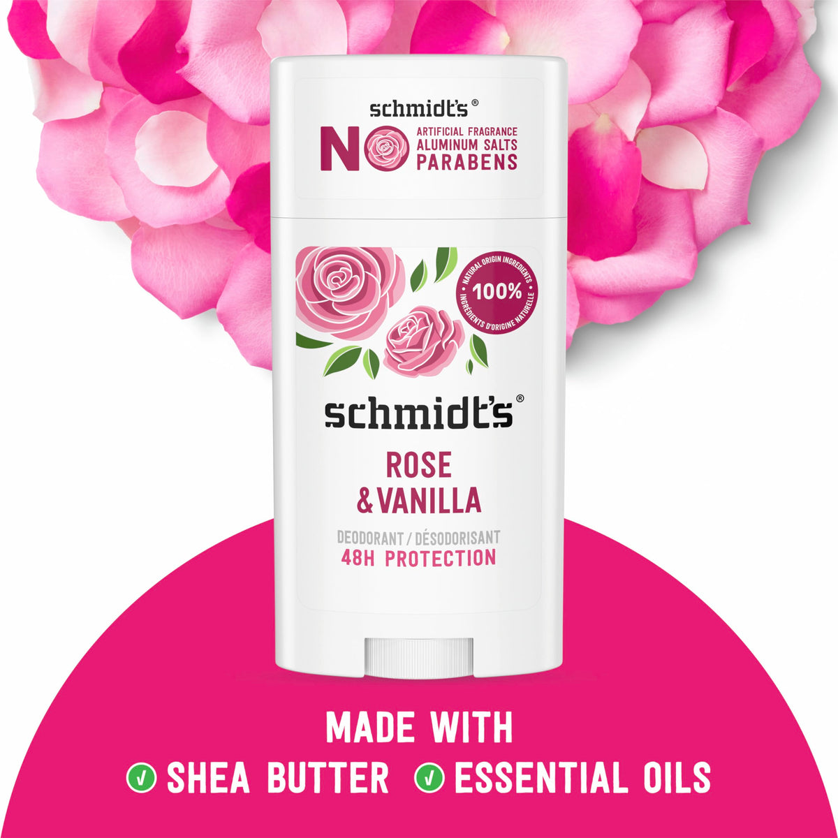 Schmidt's Rose & Vanilla Vegan Deodorant side view