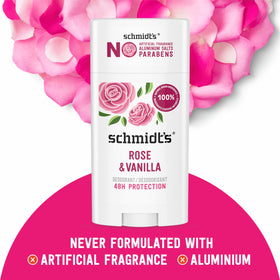 Schmidt's Rose & Vanilla Vegan Deodorant with ingredients