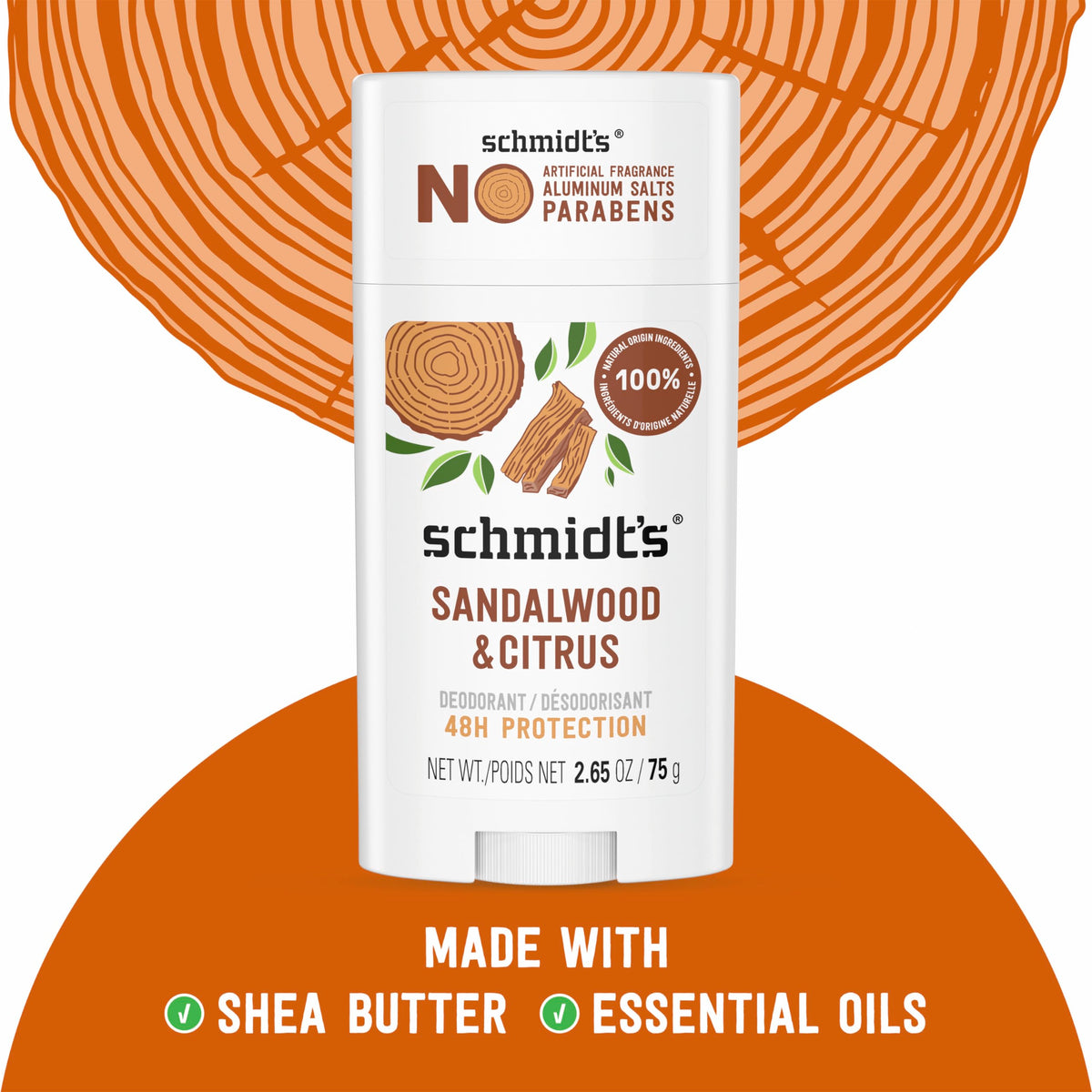 Schmidt's Sandalwood & Citrus deodorant stick side view