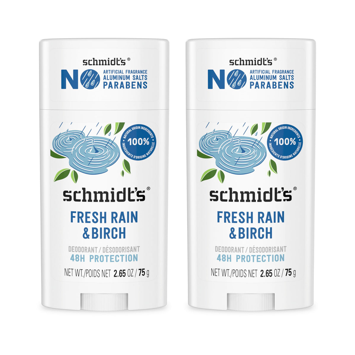 Schmidt's Vegan Deodorant Fresh Rain & Birch 240g front view