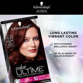 Schwarzkopf Color ULTÎME® 4.2 Mahogany Red hair dye contents including gloves and conditioner