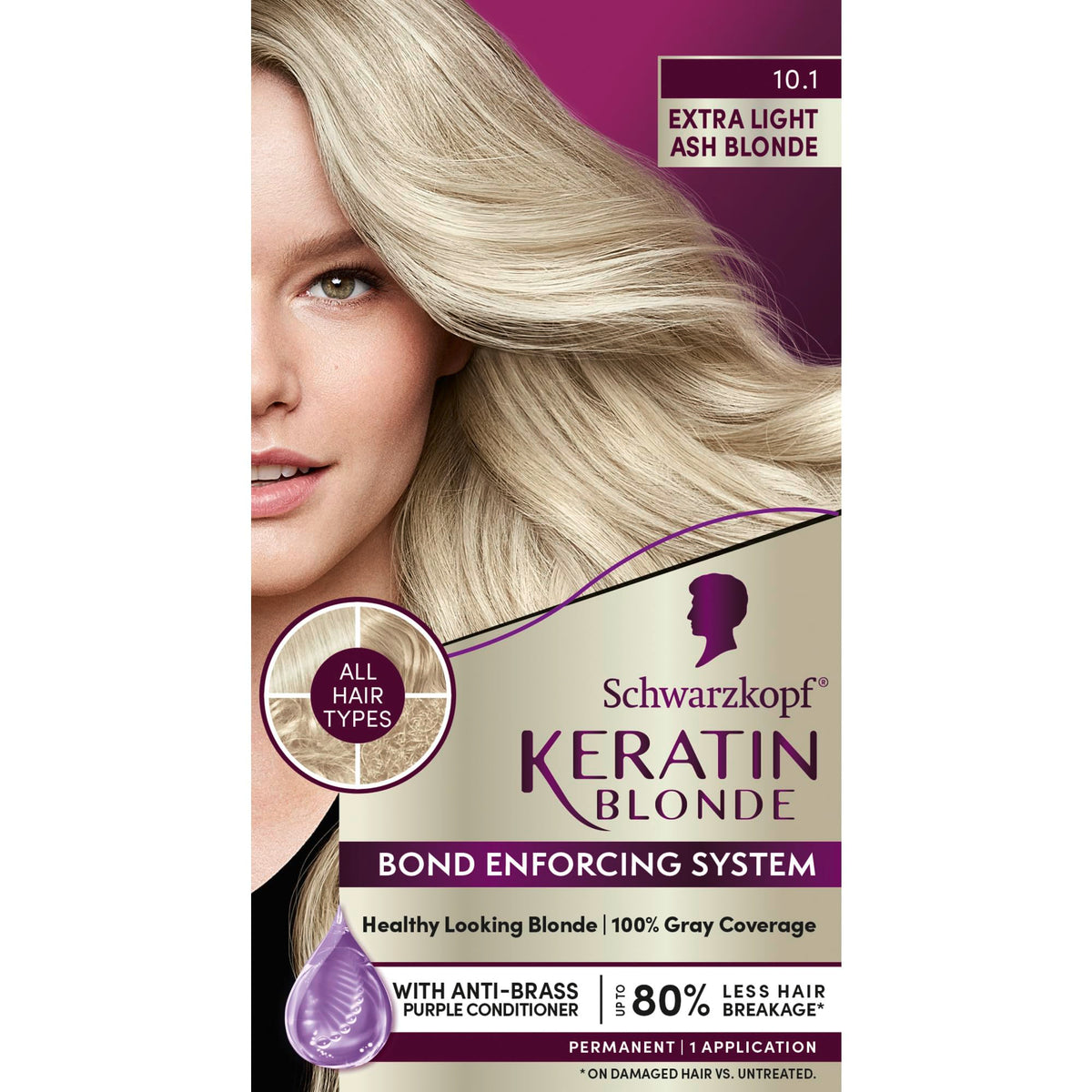 Schwarzkopf Keratin Blonde 10.1 Extra Light Ash Blonde Hair Dye packaging front view