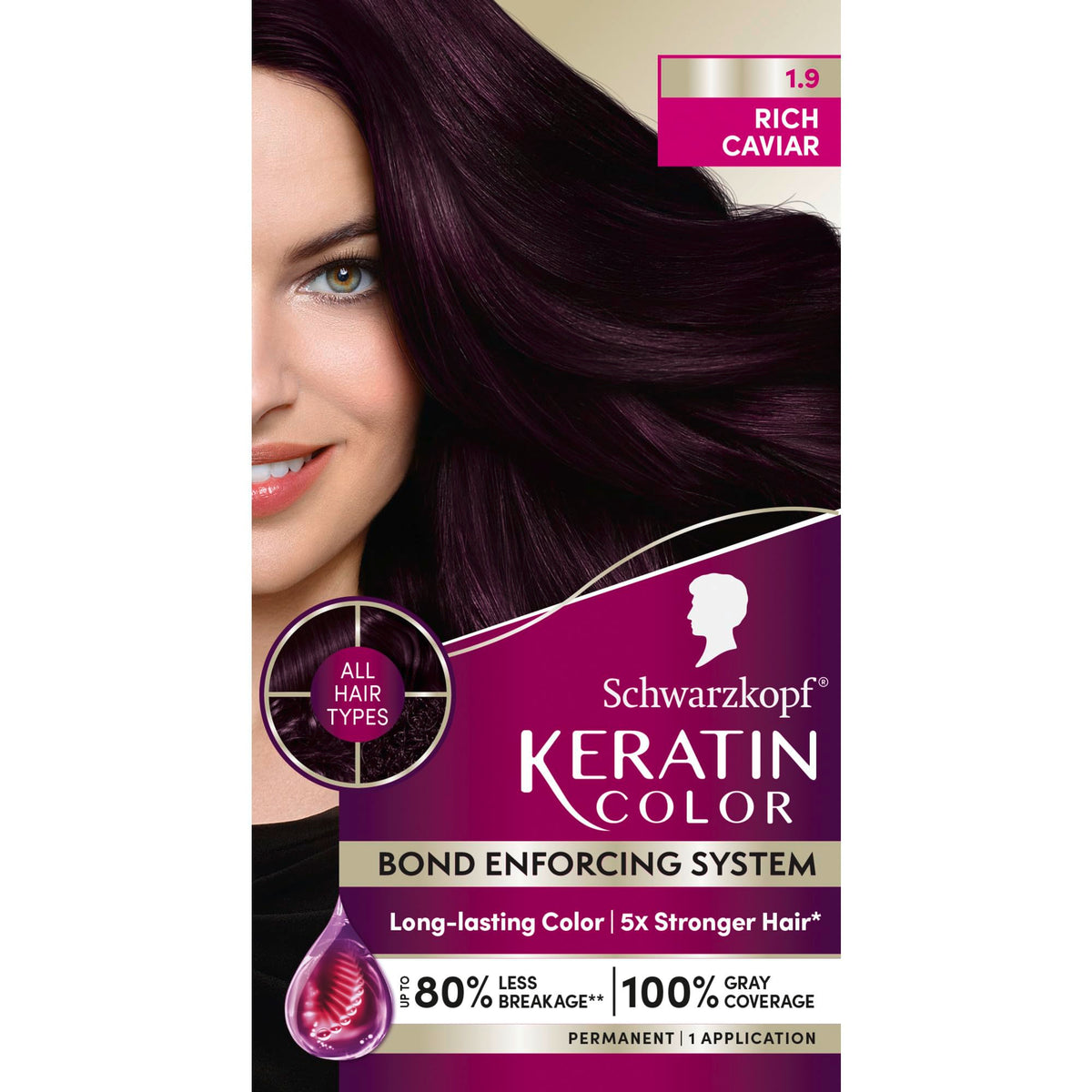 Schwarzkopf Keratin Color 1.9 Rich Caviar Permanent Hair Dye box front view