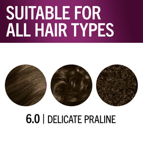 Schwarzkopf Keratin Color 6.0 Delicate Praline on hair strands