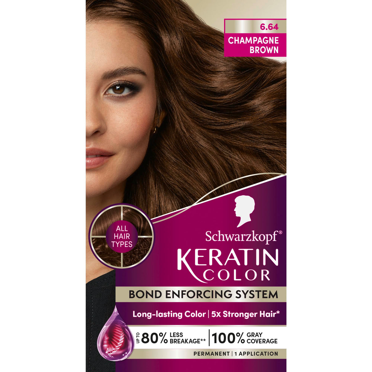 Schwarzkopf Keratin Color 6.64 Champagne Brown hair dye box front view