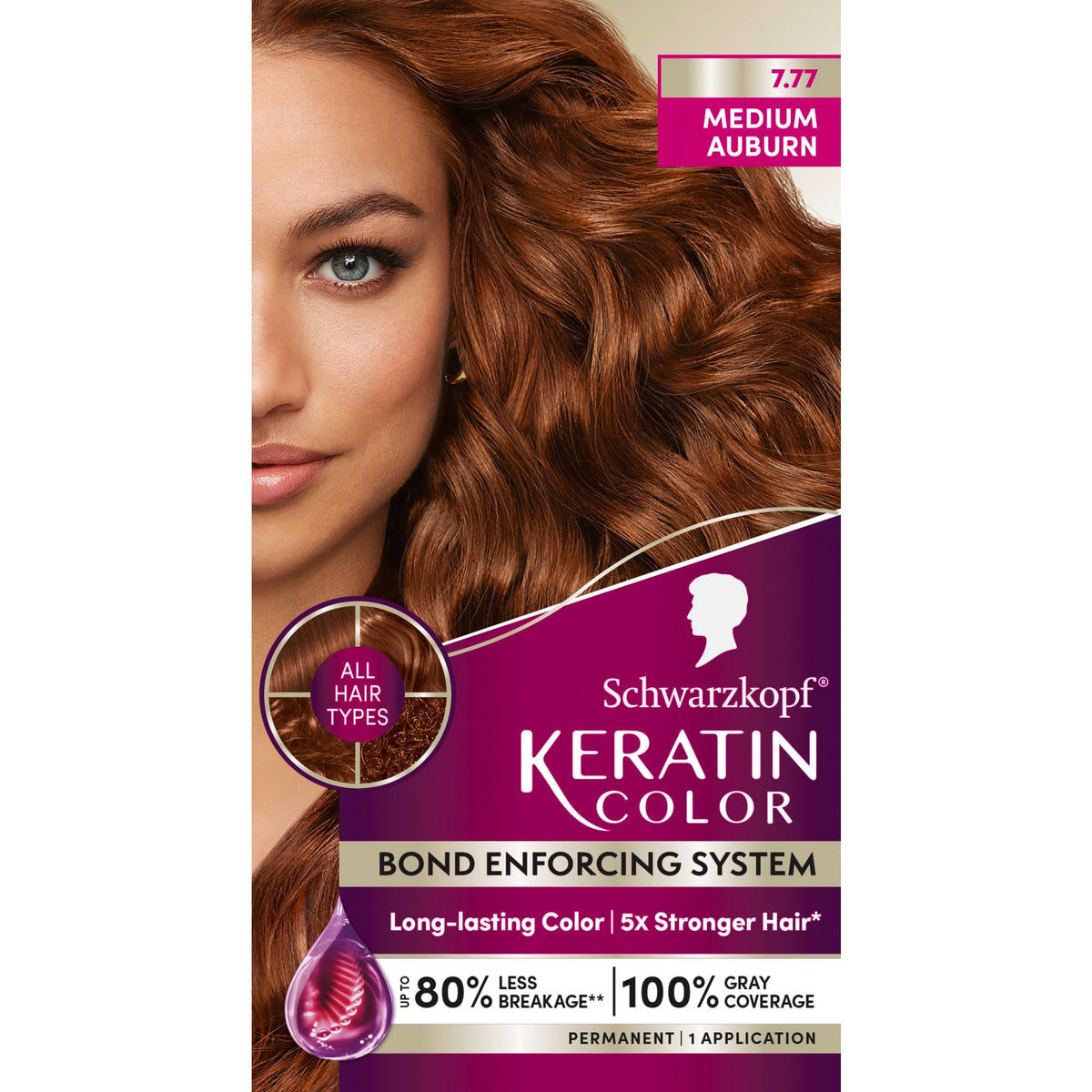 Schwarzkopf Keratin Color 7.7 Medium Auburn hair dye packaging front view
