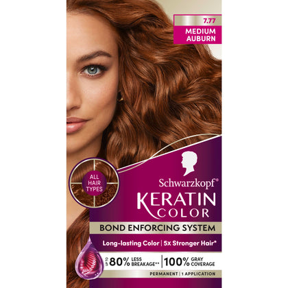 Schwarzkopf Keratin Color 7.7 Medium Auburn hair dye packaging front view