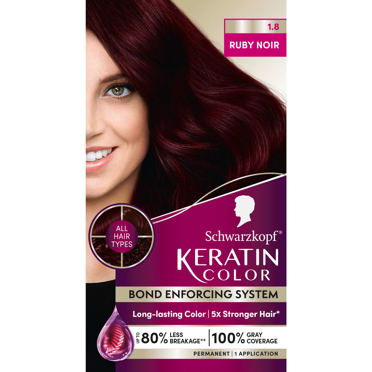 Schwarzkopf Keratin Color Ruby Noir Permanent Hair Dye front view