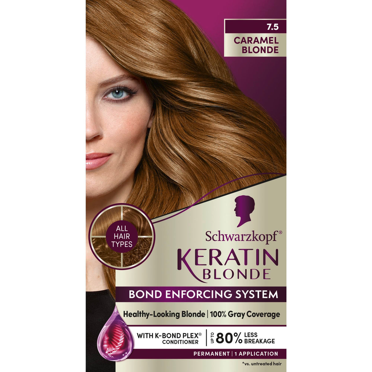 Schwarzkopf Permanent Hair Dye Cream 7.5 Caramel Blonde front view