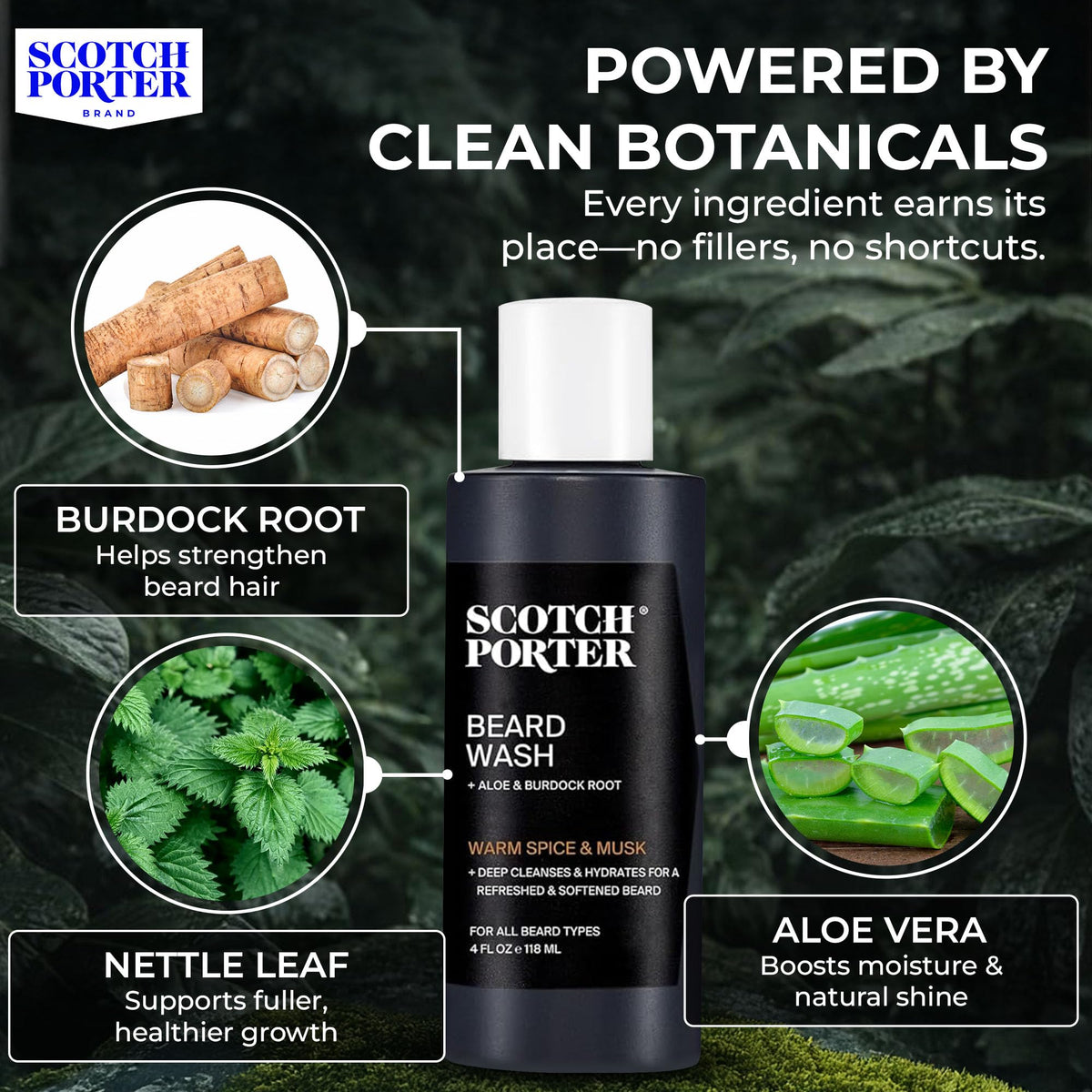Scotch Porter Beard Wash with ingredients Burdock Root and Aloe Vera