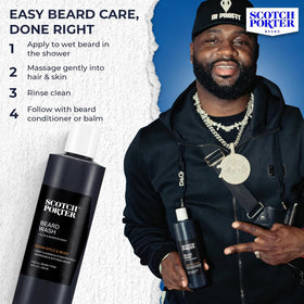 Scotch Porter Beard Wash with warm spice and musk scent description