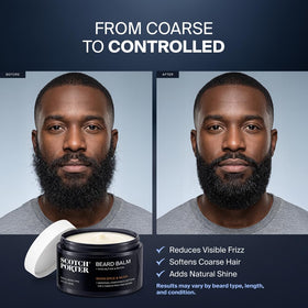 Scotch Porter Conditioning Beard Balm displayed with grooming tools