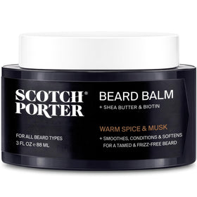 Scotch Porter Conditioning Beard Balm front view with warm spice and musk scent
