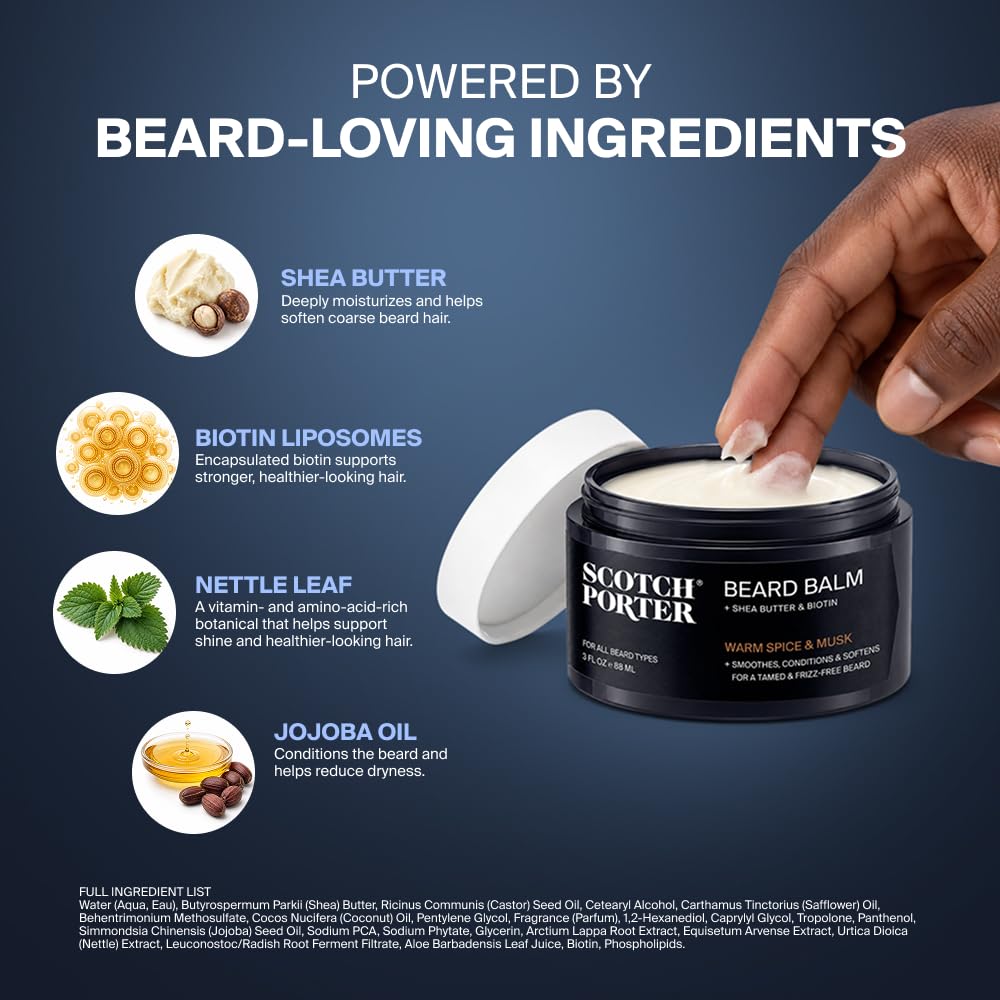 Scotch Porter Conditioning Beard Balm in a bathroom setting